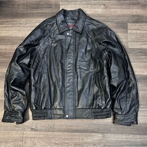 Excelled Men’s Genuine Leather Bomber Jacket – Black – Size M – Quilted Lining